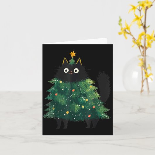 Cute Black Cat Christmas Tree Funny Kitten Lover X カード (黄色い花)