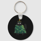 Cute Black Cat Christmas Tree Funny Kitten Lover X キーホルダー (正面)