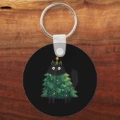 Cute Black Cat Christmas Tree Funny Kitten Lover X キーホルダー (正面)