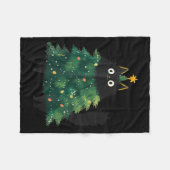 Cute Black Cat Christmas Tree Funny Kitten Lover X フリースブランケット (正面(横))