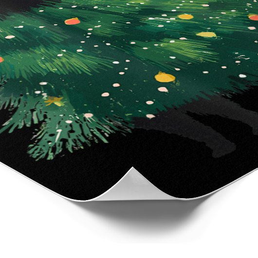 Cute Black Cat Christmas Tree Funny Kitten Lover X ポスター (角)