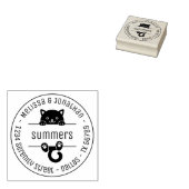 Cute Black Cat Couple Family Round Address ラバースタンプ (押印)