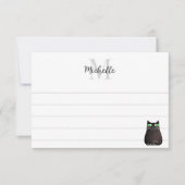 Cute Black Cat Custom Lined Monogram ノートカード (正面)