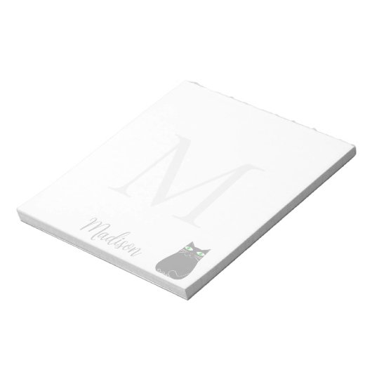 Cute Black Cat Custom Name Initial  ノートパッド (回転)