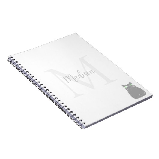 Cute Black Cat Custom Name Initial  ノートブック (右側)