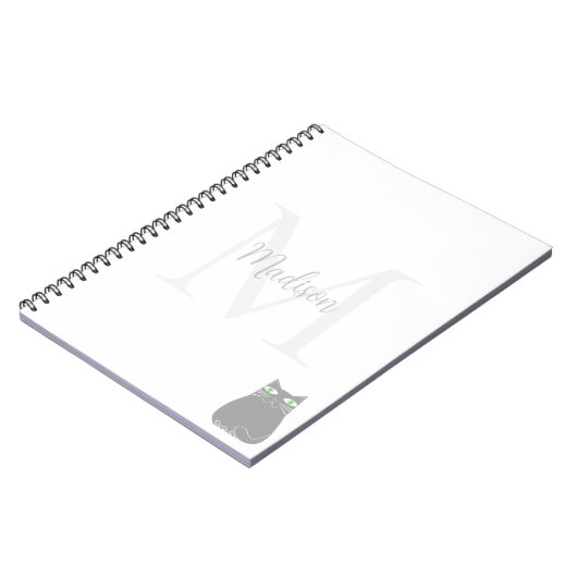Cute Black Cat Custom Name Initial  ノートブック (左側)