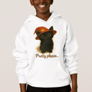Cute Black Cat Emi Begging Pose – Kawaii Witch Hat