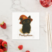 Cute Black Cat Emi Begging Pose – Kawaii Witch Hat スタンダードカクテルナプキン (インサイチュ)