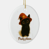 Cute Black Cat Emi Begging Pose – Kawaii Witch Hat セラミックオーナメント (右)
