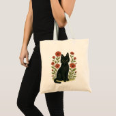Cute Black Cat Floral Tote Bag トートバッグ (正面(商品))