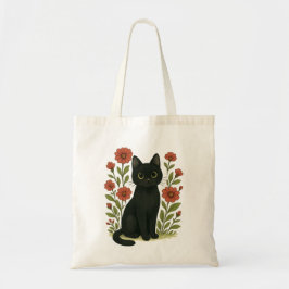 Cute Black Cat Floral Tote Bag トートバッグ