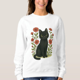 Cute Black Cat & Flower Garden Women’s sweatshirt スウェットシャツ
