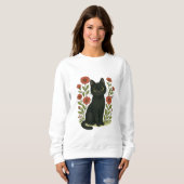 Cute Black Cat & Flower Garden Women’s sweatshirt スウェットシャツ (正面フル)