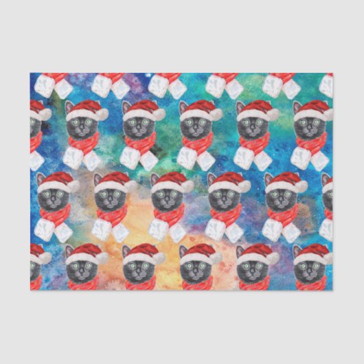 Cute Black Cat Funny Christmas Holidays 薄葉紙 (正面)