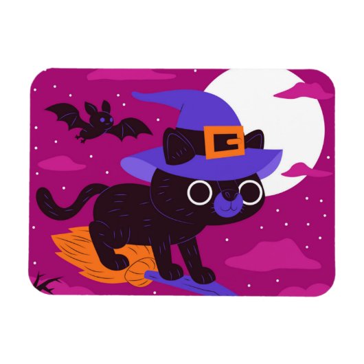 Cute Black cat Halloween マグネット (横)