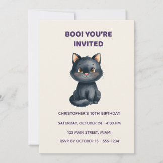 Cute Black Cat Halloween Birthday Invitation | Kid 招待状
