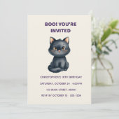 Cute Black Cat Halloween Birthday Invitation | Kid 招待状 (スタンド正面)