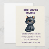 Cute Black Cat Halloween Birthday Invitation | Kid 招待状 (正面/裏面)
