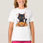 Cute Black Cat Halloween Kawaii Cat Tシャツ (正面)