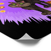Cute Black Cat Halloween Purple Star Burst ポスター (角)