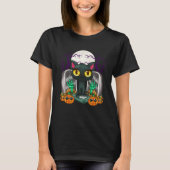 Cute Black Cat Halloween Zombie Pumpkin Graveyard  Tシャツ (正面)