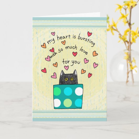 Cute Black Cat Hand Drawn Words Anniversary  カード (黄色い花)