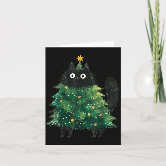 Cute Black Cat In Christmas Tree Cat Lover Holiday カード (正面)