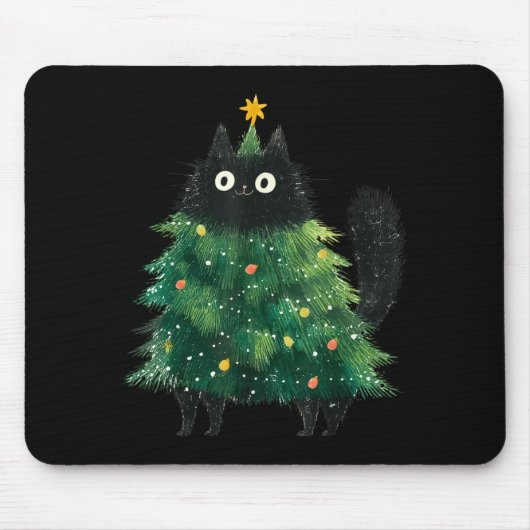 Cute Black Cat In Christmas Tree Cat Lover Holiday マウスパッド (正面)