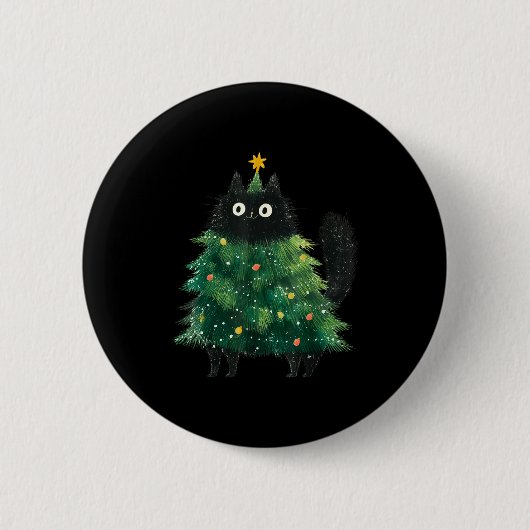Cute Black Cat In Christmas Tree Cat Lover Holiday 缶バッジ (正面)
