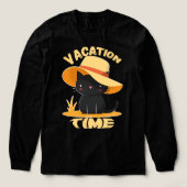 Cute Black Cat in Sun Hat – Vacation Time トライブレンドＴシャツ (デザイン正面)