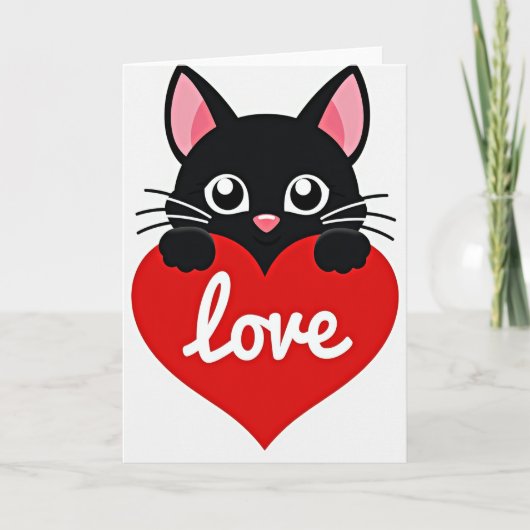 Cute Black Cat Love Heart Card カード (正面)