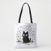 Cute Black Cat Love Hearts  トートバッグ (正面)