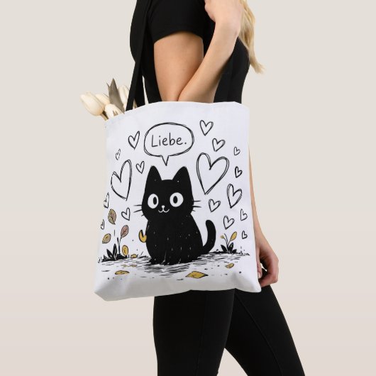 Cute Black Cat Love Hearts  トートバッグ (クローズアップ)