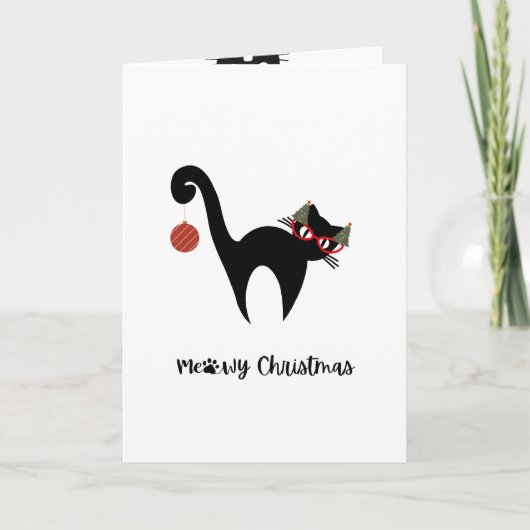 Cute Black Cat Meowy Christmas Greeting Card カード (正面)