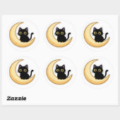 Cute Black Cat on Crescent Moon Sticker ラウンドシール (シート)