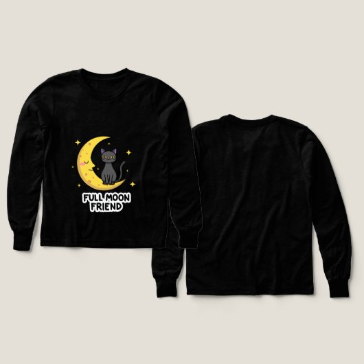 Cute Black Cat on Moon - Full Moon Friend (デザイン 正面＆背面)