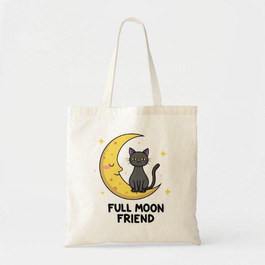 Cute Black Cat on Moon - Full Moon Friend トートバッグ (正面)