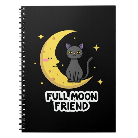 Cute Black Cat on Moon - Full Moon Friend ノートブック (正面)