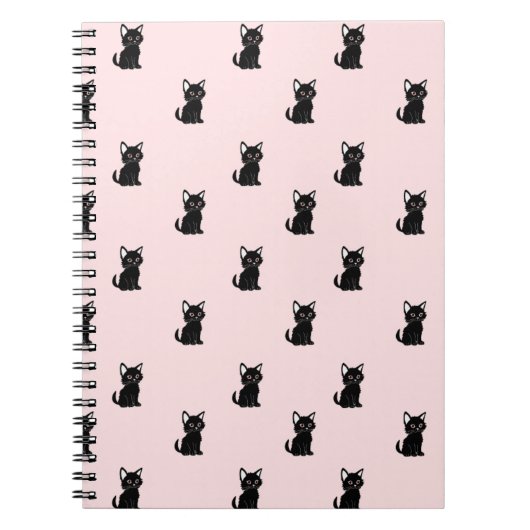 Cute Black Cat Pattern on Pastel Pink ノートブック (正面)