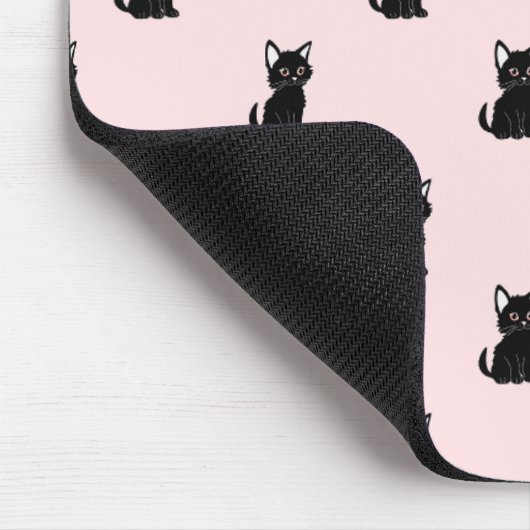 Cute Black Cat Pattern on Pastel Pink マウスパッド (コーナー)
