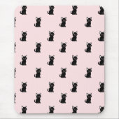 Cute Black Cat Pattern on Pastel Pink マウスパッド (正面)