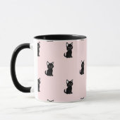 Cute Black Cat Pattern on Pastel Pink マグカップ (左)