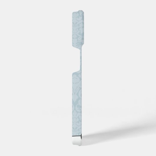 Cute Black Cat Peeking Kawaii Cartoon Blue Damask iPhoneケース (右側面)