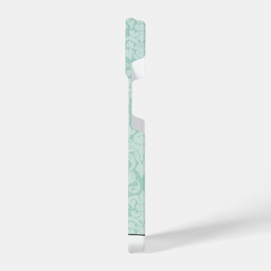 Cute Black Cat Peeking Kawaii Cartoon Mint Damask iPhoneケース (左側面)