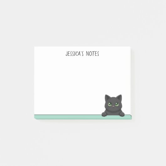 Cute Black Cat Peeking Mint Personalized ポストイット (正面)