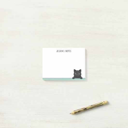 Cute Black Cat Peeking Mint Personalized ポストイット (デスク上)