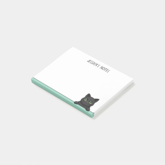 Cute Black Cat Peeking Mint Personalized ポストイット (アングル)