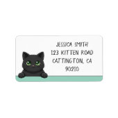 Cute Black Cat Peeking Mint Personalized ラベル (正面)