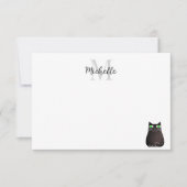 Cute Black Cat Personalized Monogram ノートカード (正面)