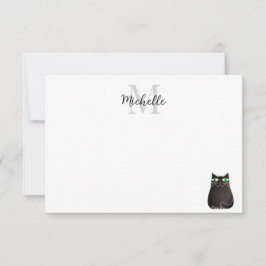 Cute Black Cat Personalized Monogram ノートカード